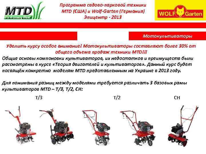 Программа садово-парковой техники MTD (США) и Wolf-Garten (Германия) Эпицентр - 2013 Мотокультиваторы Уделить курсу