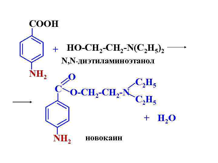 COOH + HO-CH 2 -N(C 2 H 5)2 N, N-диэтиламиноэтанол NH 2 O C