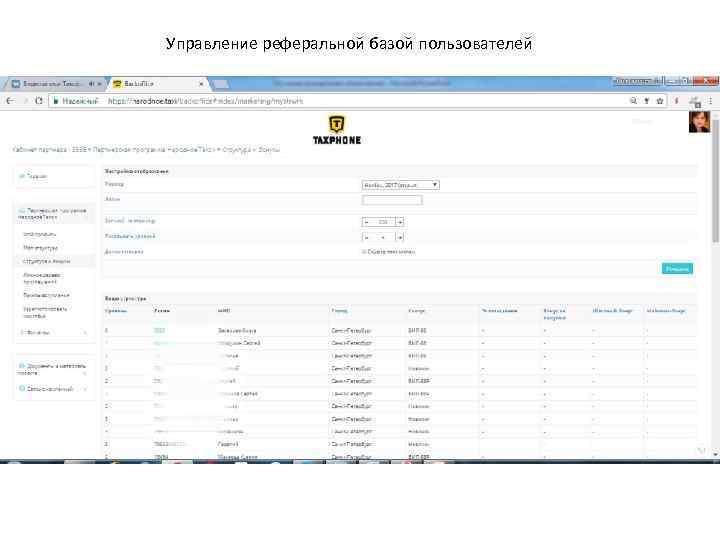 Управление реферальной базой пользователей 