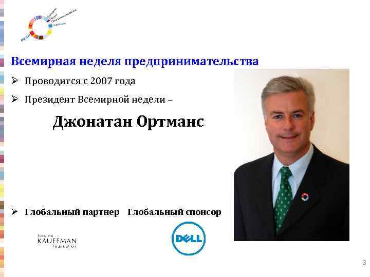 Всемирная неделя предпринимательства Ø Проводится с 2007 года Ø Президент Всемирной недели – Джонатан