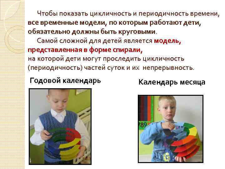Чтобы показать цикличность и периодичность времени, все временные модели, по которым работают дети, обязательно