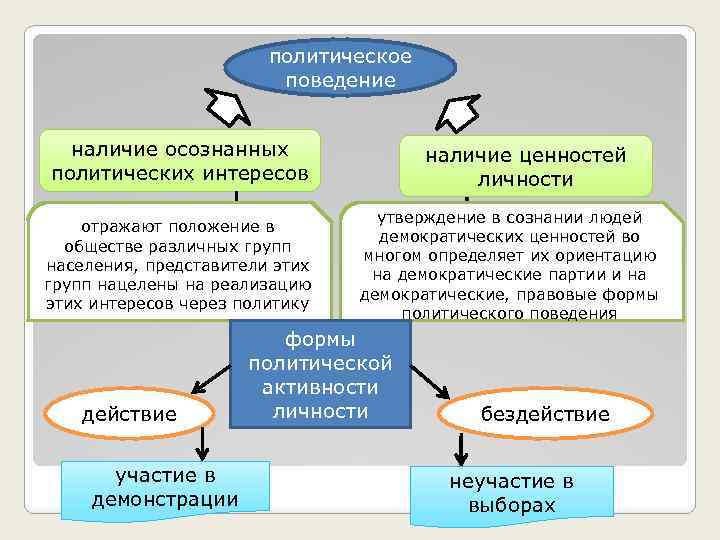 политическое поведение наличие осознанных политических интересов отражают положение в обществе различных групп населения, представители