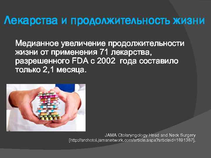 Лекарства и продолжительность жизни Медианное увеличение продолжительности жизни от применения 71 лекарства, разрешенного FDA