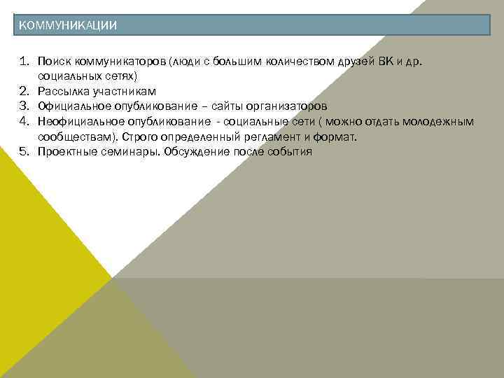 КОММУНИКАЦИИ 1. Поиск коммуникаторов (люди с большим количеством друзей ВК и др. социальных сетях)