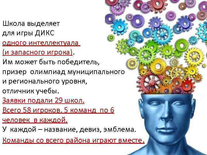 Школа выделяет для игры ДИКС одного интеллектуала (и запасного игрока). Им может быть победитель,