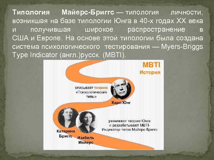 Типология Майерс-Бриггс — типология личности, возникшая на базе типологии Юнга в 40 -х годах