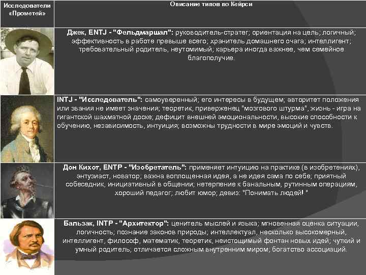 Исследователи «Прометей» Описание типов по Кейрси Джек, ENTJ - 