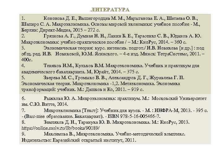 ЛИТЕРАТУРА 1. Кононова Д. Е. , Вышегородцев М. М. , Марыганова Е. А. ,
