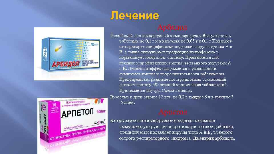 Лечение Арбидол Российский противовирусный химиопрепарат. Выпускается в таблетках по 0, 1 г и в
