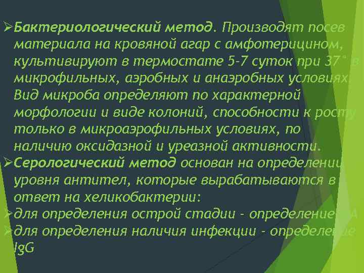 ØБактериологический метод. Производят посев материала на кровяной агар с амфотерицином, культивируют в термостате 5