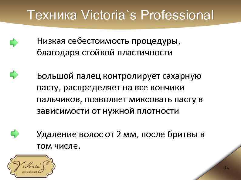 Техника Victoria`s Professional Низкая себестоимость процедуры, благодаря стойкой пластичности Большой палец контролирует сахарную пасту,