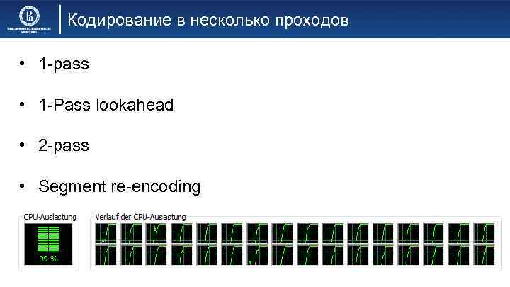 Кодирование в несколько проходов • 1 -pass • 1 -Pass lookahead • 2 -pass