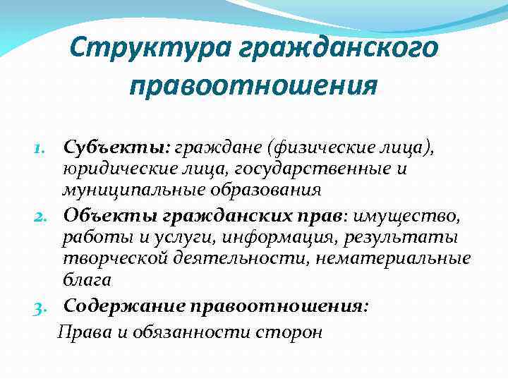 Субъекты гражданских правоотношений. Структура гражданского права. Структура гражданских правоотношений. Состав гражданского права. Структура гражданского законодательства.