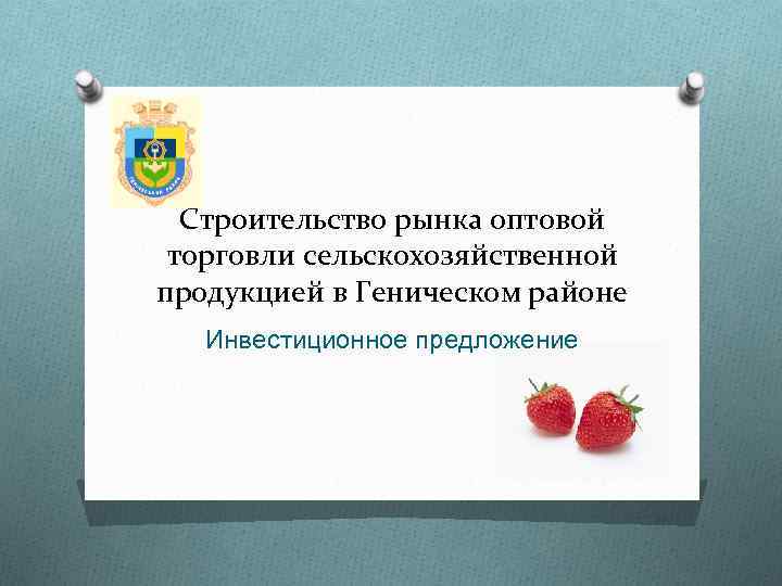 Строительство рынка оптовой торговли сельскохозяйственной продукцией в Геническом районе Инвестиционное предложение 