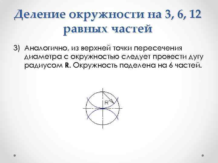 Деление окружности на 3, 6, 12 равных частей 3) Аналогично, из верхней точки пересечения