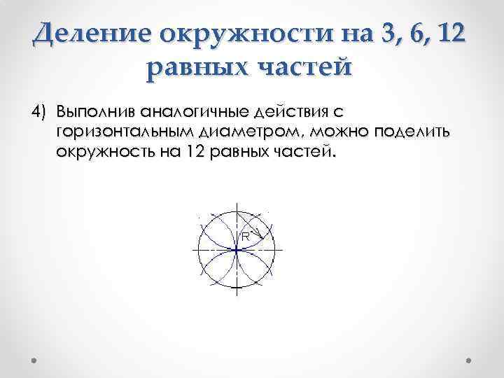 Деление окружности на 3, 6, 12 равных частей 4) Выполнив аналогичные действия с горизонтальным