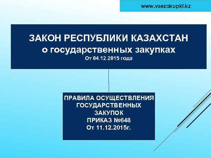www. vsezakupki. kz ЗАКОН РЕСПУБЛИКИ КАЗАХСТАН о государственных закупках От 04. 12. 2015 года