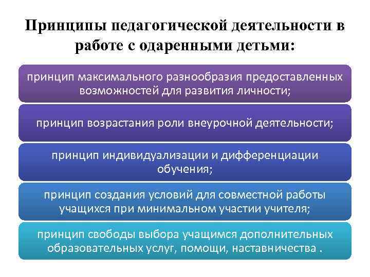 Принципы педагогической деятельности в работе с одаренными детьми: принцип максимального разнообразия предоставленных возможностей для