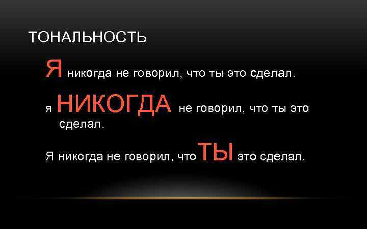 ТОНАЛЬНОСТЬ Я никогда не говорил, что ты это сделал. я НИКОГДА не говорил, что