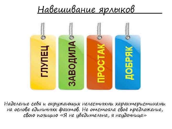 Навешивание ярлыков Наделение себя и окружающих нелестными характеристиками на основе единичных фактов. Не отстояла