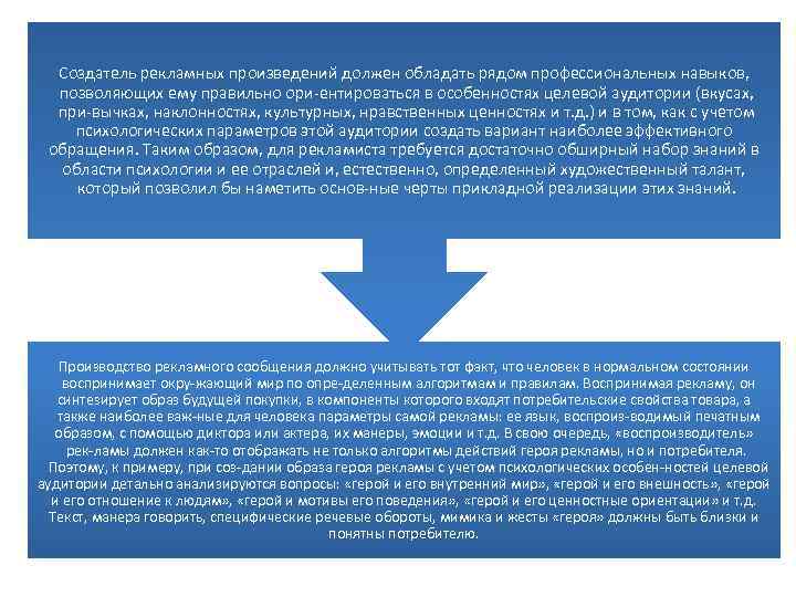 Создатель рекламных произведений должен обладать рядом профессиональных навыков, позволяющих ему правильно ори ентироваться в
