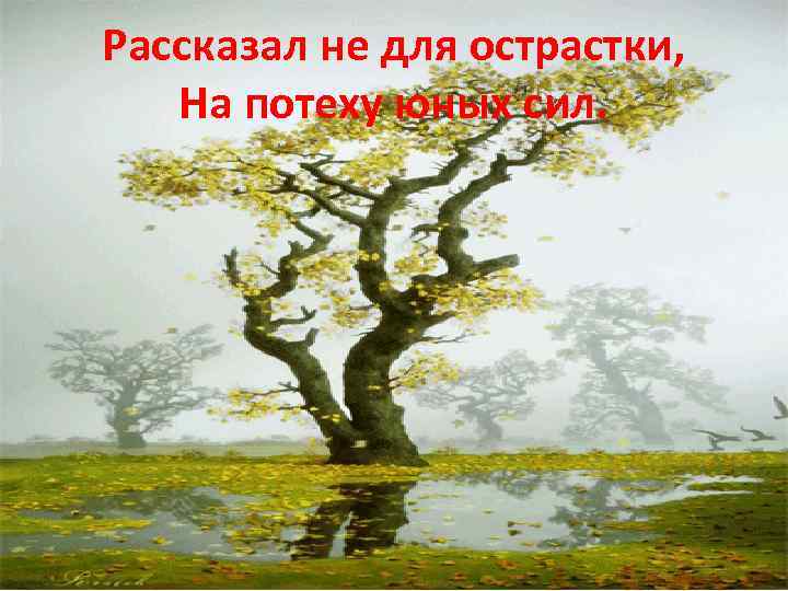 Рассказал не для острастки, На потеху юных сил. 