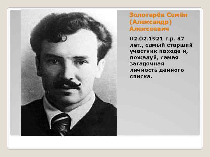 Золотарёв Семён (Александр) Алексеевич 02. 1921 г. р. 37 лет. , самый старший участник