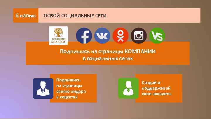 6 навык ОСВОЙ СОЦИАЛЬНЫЕ СЕТИ Подпишись на страницы КОМПАНИИ в социальных сетях Подпишись на