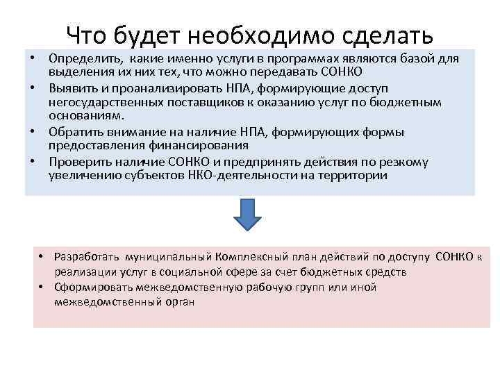 Что будет необходимо сделать • Определить, какие именно услуги в программах являются базой для