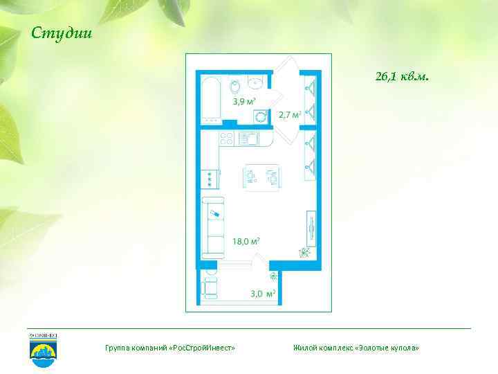 Студии 26, 1 кв. м. Группа компаний «Рос. Строй. Инвест» Жилой комплекс «Золотые купола»