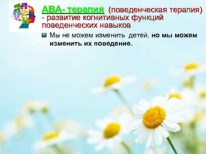 АВА- терапия (поведенческая терапия) - развитие когнитивных функций поведенческих навыков Мы не можем изменить