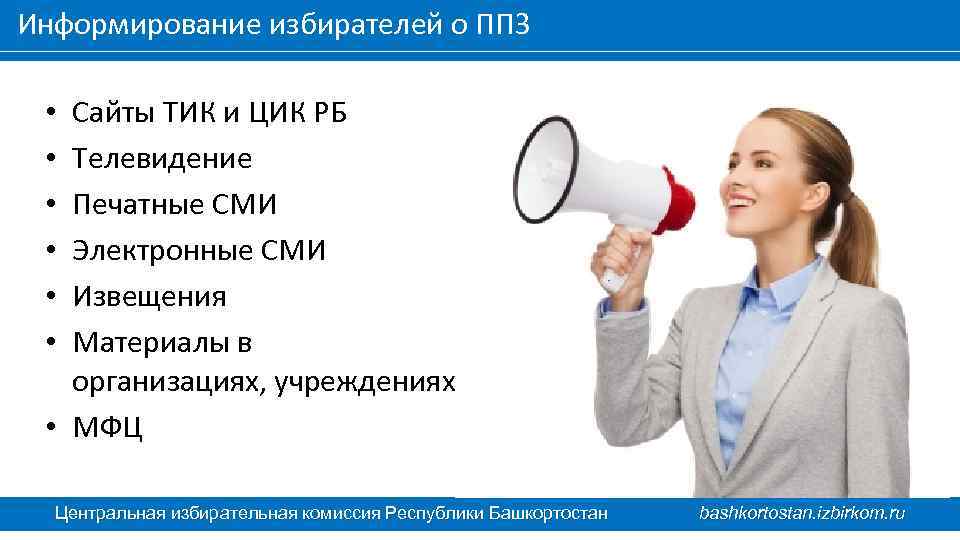 Информирование избирателей о ППЗ Сайты ТИК и ЦИК РБ Телевидение Печатные СМИ Электронные СМИ