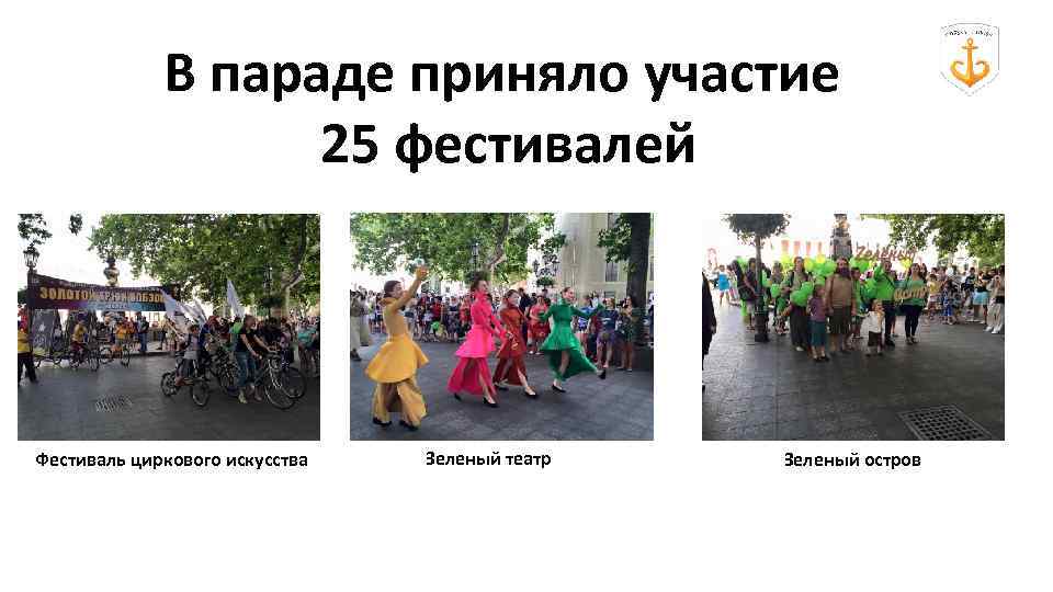 В параде приняло участие 25 фестивалей Фестиваль циркового искусства Зеленый театр Зеленый остров 