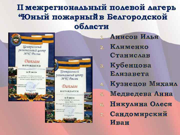 II межрегиональный полевой лагерь “Юный пожарный в Белгородской ” области 1. 2. 3. 4.