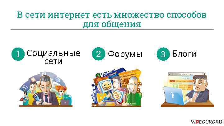 В сети интернет есть множество способов для общения 1 Социальные сети 2 Форумы 3