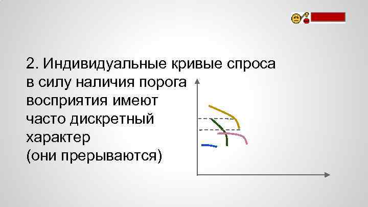 2. Индивидуальные кривые спроса в силу наличия порога восприятия имеют часто дискретный характер (они