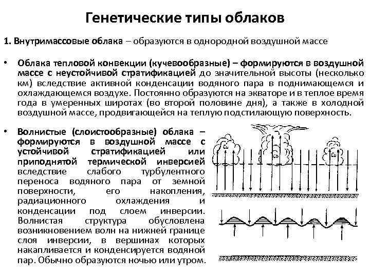 Генетические типы облаков 1. Внутримассовые облака – образуются в однородной воздушной массе • Облака