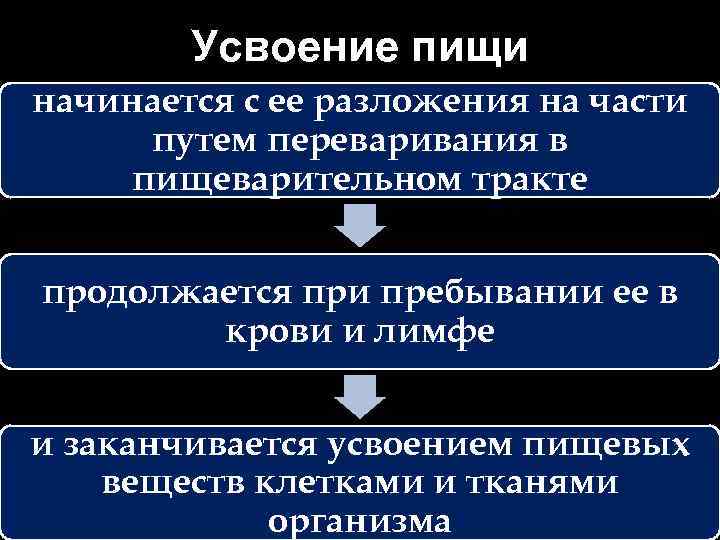 Усвоение пищи начинается с ее разложения на части путем переваривания в пищеварительном тракте продолжается