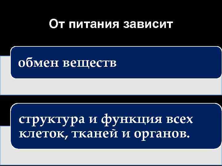От питания зависит обмен веществ структура и функция всех клеток, тканей и органов. 