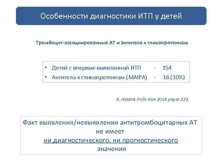 Особенности диагностики ИТП у детей Тромбоцит-ассоциированные АТ и антитела к гликопротеинам • Детей с