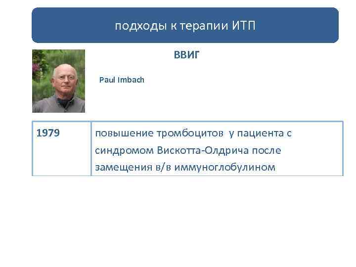 подходы к терапии ИТП ВВИГ Paul Imbach 1979 повышение тромбоцитов у пациента с синдромом