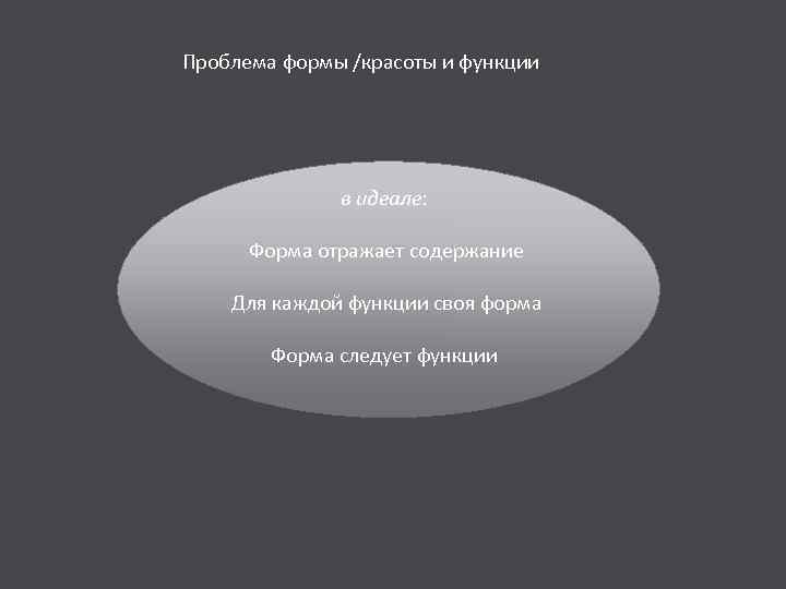 Проблема формы /красоты и функции в идеале: Форма отражает содержание Для каждой функции своя