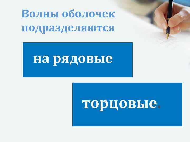 Волны оболочек подразделяются на рядовые торцовые. 