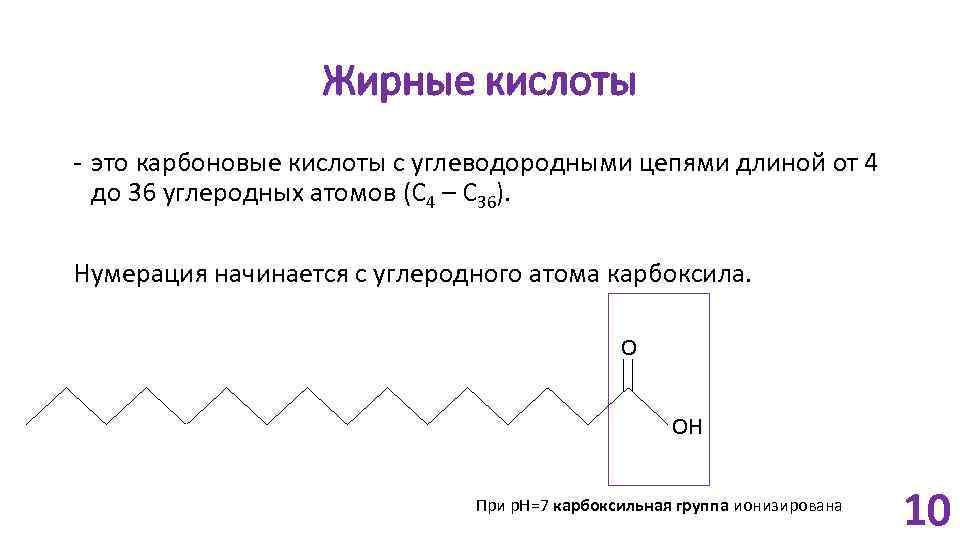 Жирные кислоты - это карбоновые кислоты с углеводородными цепями длиной от 4 до 36