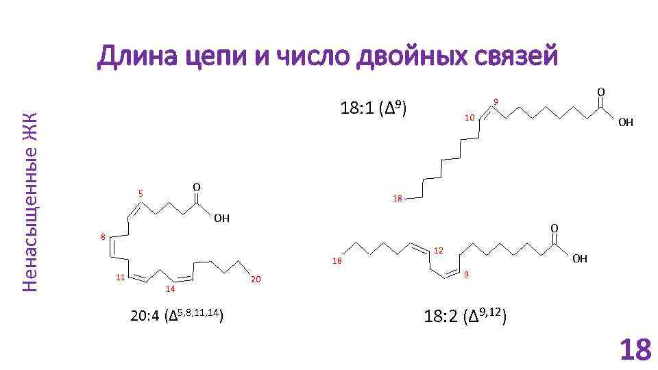 Ненасыщенные ЖК Длина цепи и число двойных связей 18: 1 (∆9) O 5 O