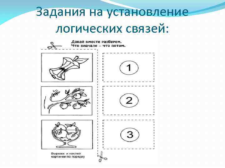 Задания на установление логических связей: 