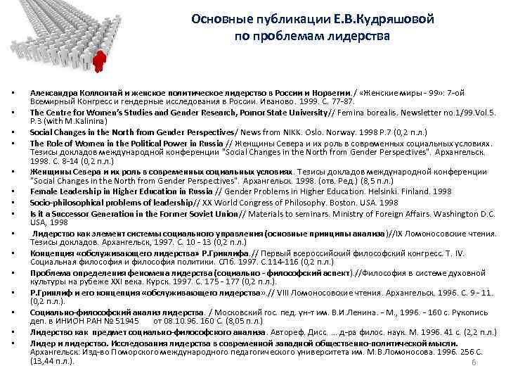 Основные публикации Е. В. Кудряшовой по проблемам лидерства • • • • Александра Коллонтай