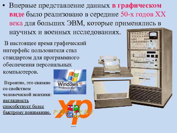  • Впервые представление данных в графическом виде было реализовано в середине 50 -х