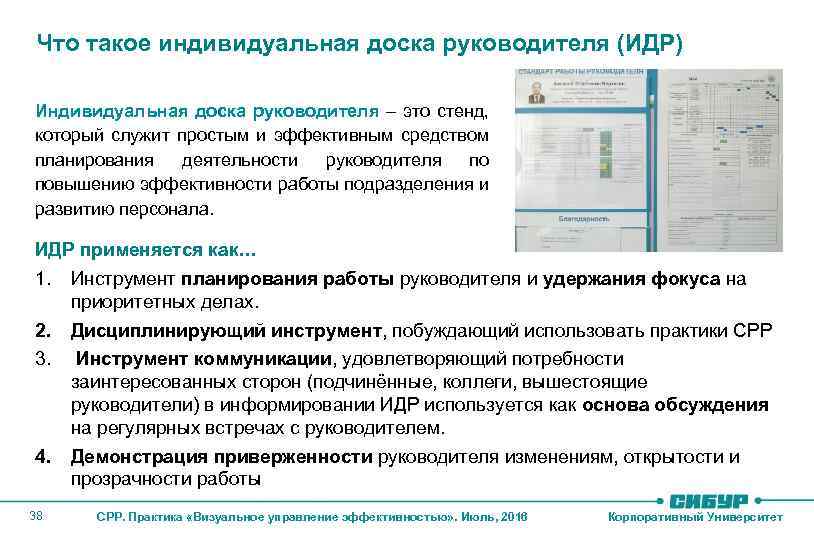 Что такое индивидуальная доска руководителя (ИДР) Индивидуальная доска руководителя – это стенд, который служит