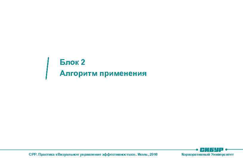 Алгоритм применения Блок 2 Алгоритм применения СРР. Практика «Визуальное управление эффективностью» . Июль, 2016